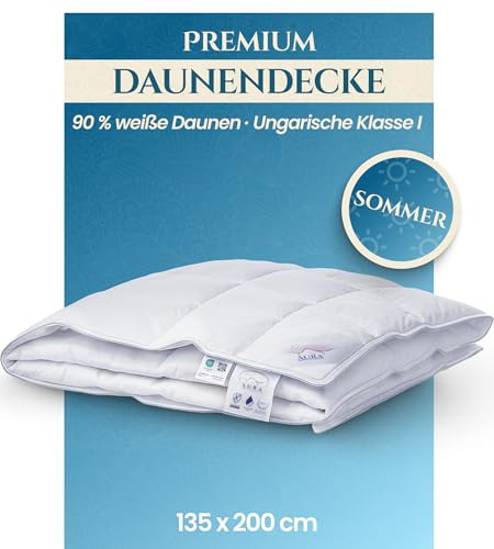 Aura® Luxus Sommer Daunendecke 135x200 cm leicht | Premium 90% weiße Daunen ungarische Klasse I | Baumwolle Oeko-TEX® Standard 100 | Allergikergeeignet Sommer Bettdecke