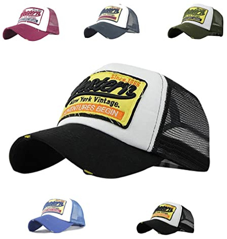CheChury Unisex Baseball Cap Foldable Mesh Hats Vintage Trucker Cap Embroidered Distressed Casual Outdoor Sport Hats (UK, Alpha, One Size, Black)