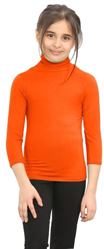 janisramone® Enkel polokrage flickor långärmad toppar pojkar T-shirts, NEONORANGE, 13 år