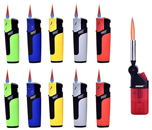 10 Stück Sturmfeuerzeug Gas Feuerzeug + 1x (Konsumany® Stab- Sturmfeuerzeug 12,5 cm Lang)
