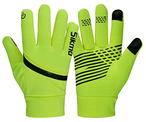Sikma Waterproof cycling gloves Windproof Padded Softshell gloves Touchscreen Anti Slip Fleece Lined Midseason Winter Cycling Gloves Full Finger Breathable Bicycle. (Yellow Fluorescent, XL)