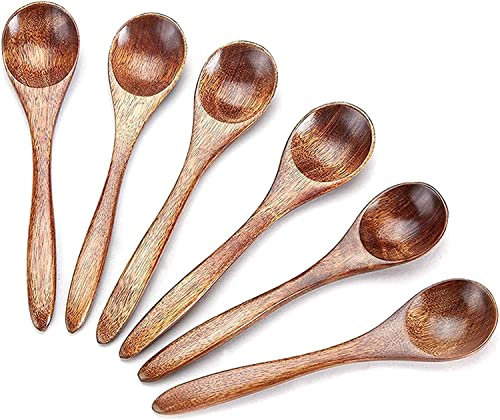 YSTrillion Holzlöffel Esslöffel,6 Stück Natürlich Hölzern Löffel Gabel Set,Umweltfreundlicher Holzlöffel für Kaffee-Tee-Honig Essen Mischen Rühren Kochen 14 * 3CM