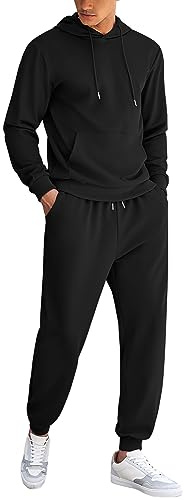 COOFANDY Men's Sweatsuits Sets 2 Piece Outfits Hooded Athletic Tracksuit Jogging Suit Set Black Large