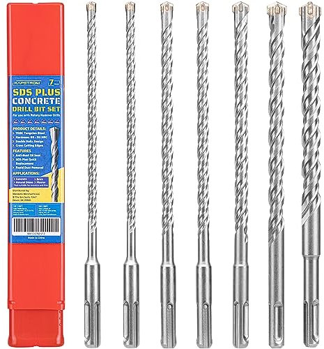 KapStrom 7-teiliges SDS Plus-Hartmetallbohrer-Set (6/8/10/12/14 mm) für Bohrhämmer und Schlagbohrmaschinen, Wolframspitze für Beton und Ziegelmauerwerk