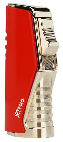 JETPRO Briquet au butane - Utilisation à une main - Chalumeau de cuisine avec flamme réglable pour barbecue, pâtisserie, crème (gaz butane non inclus) (rouge)
