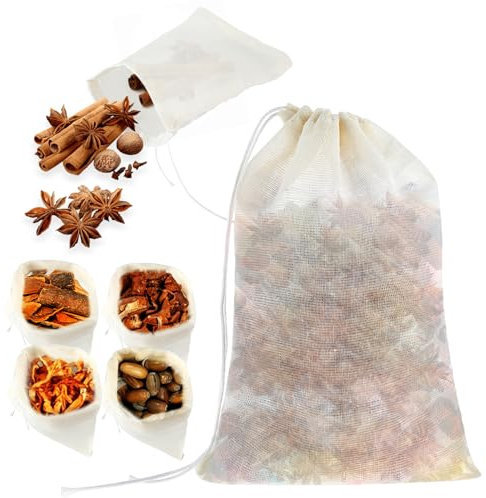 24 PCS Spice Bags for Cooking, 5.9x3.9in Fabric Drawstring Pho Soup Bag, Muslin Empty Tea Bags, Straining Reusable Filter Cheesecloth Sachet Bag for Loose Coffee Seasoning Stew Gravy Soup