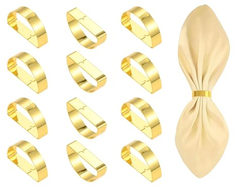 Mtsooning 12 Stück Serviettenringe aus Metall, Gold Zinklegierung Halbrunder Serviettenschnallen, Servietten Ringe für Hochzeitsfeier Party Abendessen Weichnachten.