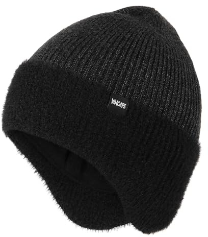 Wmcaps Berretto invernale da uomo con paraorecchie, unisex, spesso, caldo, lavorato a maglia, con paraorecchie, cappelli di lana foderati in pile per attività all'aperto, Grigio scuro, Taglia unica