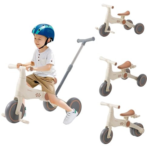 Kinder Laufrad ab 1 Jahr,Kinderdreirad mit Schubstange,Musik und Licht,Kinder Laufrad ab 1 Jahr, mit verstellbarem Schiebegriff und abnehmbaren Pedalen für Kinder ab 12 Monaten