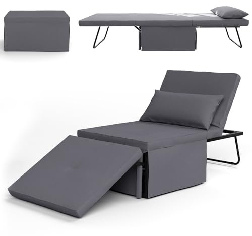 Gunuss Schlafsessel Klappsofa mit Schlaffunktion Moderne Faltliege für kleine Räume Schlafhocker mit verstellbarem Rückenlehne und bequemen atmungsaktiven Polsterung ideal für Zuhause Büro, Grau