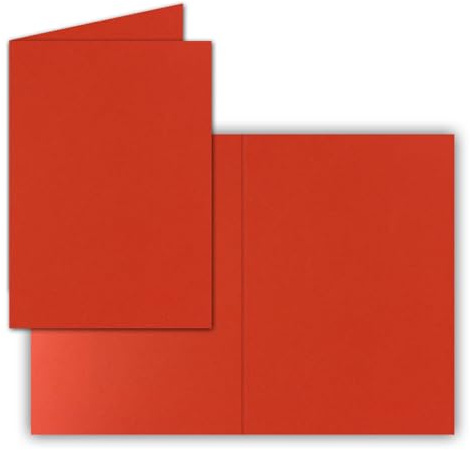 25 tarjetas plegables DIN A6 en rojo tomate – 10,5 x 14,8 cm – en blanco – tarjetas dobles – 225 g/m²