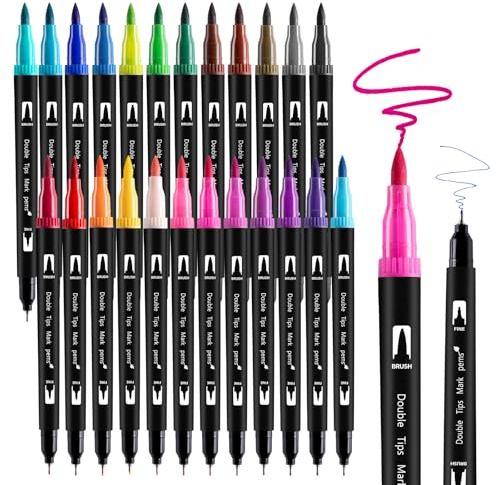 Thboxes 24 Farben Dual Brush Pen Set, Filzstifte Dicke und Dünne Pinselstifte Wasserbasierte Marker Filzstifte Kinder Erwachsen Malen Zeichnen Skizzieren Journaling Kalligrafie DIY