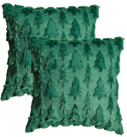 Artoid Mode Set di 2 federe per cuscino in pelliccia artificiale verde albero di Natale, 45 x 45 cm Xmas inverno peluche velluto federa decorativa per camera da letto