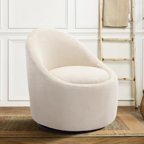 COLAMY 360° Swivel Accent Chair, Fully Assembled Living Room Armchair with Pillow, No-Sag Foam, Sturdy Metal Base, Swivel Accent Single Sofa for Bedroom Living Room, Reading Room, Beige
