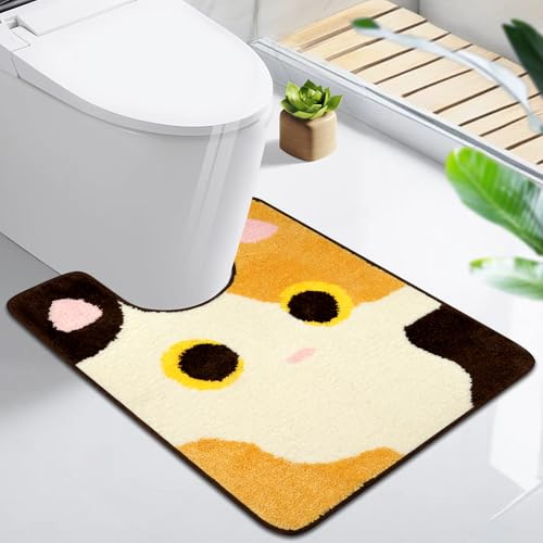 Yamepuia Tappeto da bagno, con scollatura, antiscivolo, lavabile, a ventosa, morbido e carino, per WC indipendente, 63 x 52 cm