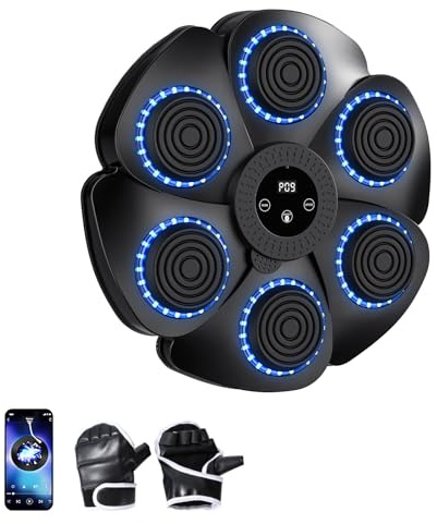 buusace Macchina Di Boxe Musicale 2025 per Adulti E Bambini, Macchina Di Boxe LED Intelligente, Bluetooth, con Guantoni Da Boxe, Bersaglio Da Boxe A Muro, 9 Impostazioni Di Velocità E Modalità Di