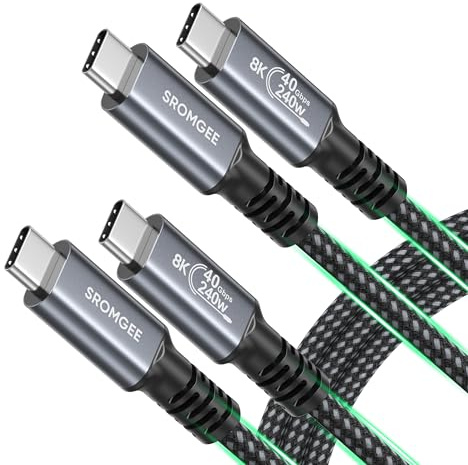 USB 4 Cable 3.3FT 2-pack, 40Gbps 240W Fast Charging USBC 4 Monitor Cord Supports 8K@60Hz, USB-C to USB-C 4 Cable Compatible with Thunderbolt 4/3, MacBook, iPhone 17/16/15, SSD, Dell, XPS, HP Laptop