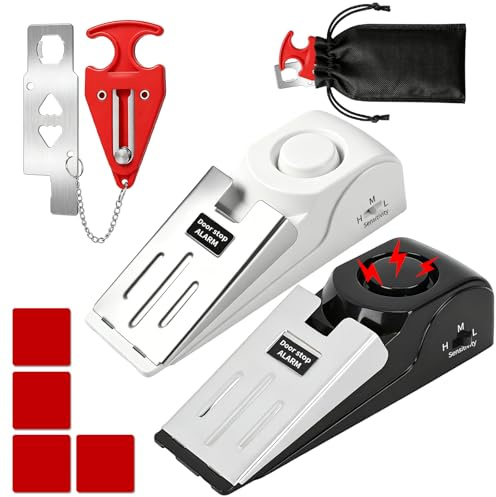 3Pack Portable Door Lock & Door Stop Alarm, Door Stopper with 120db Loud Security Alarm Dual Protection Security Door Kit for Traveling Hotel Door Lock Travel Safety