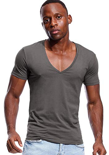 Zbrandy Men's Deep V Neck Cotton T-Shirt, White, XS-XXXL