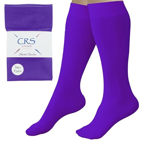 CRS Cross Calcetines de patinaje artístico. 2 pares de medias hasta la rodilla. Calcetines de baile de patinaje sobre hielo con pies de primera calidad en una variedad de colores., Púrpura pasión