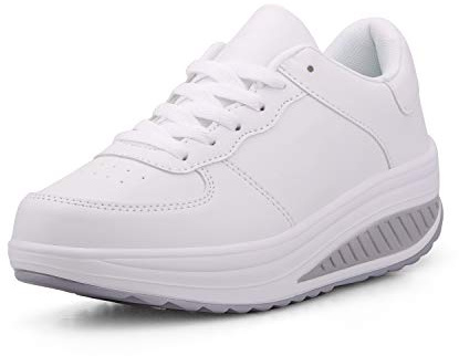 QZBAOSHU Damen Abnehmen Walkingschuhe Turnschuhe Fitness Keile Plattform Schuhe Sneakers (39 EU,6 Weiß)