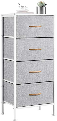 Yaheetech Vertical Narrow Chest of Drawers, Fabric Storage Unit with 4 Drawers for Living Room/Nursery/Hallway, Light Grey
