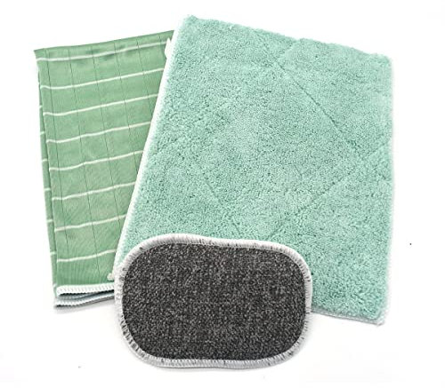 Multitanks Kit de 1 Chiffon Microfibres en Bambou,1 Lavette Double Face et 1 éponge en Bambou