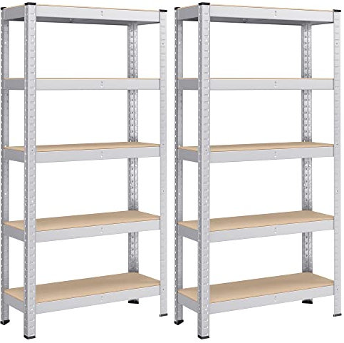 SONGMICS Schwerlastregal, 2er Set, Kellerregal, Lagerregal, 30 x 75 x 150 cm, Regal mit Stahlgestell, bis 650 kg belastbar, 5 verstellbare Ablagen, silbern GLR030E02