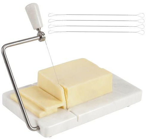Radicaln Tagliere tagliaformaggio in marmo bianco, fatto a mano, con filo, multiuso, adatto per l'uso in cucina, per tagliare a fette formaggi, cibi morbidi e verdure, con 8 fili di ricambio