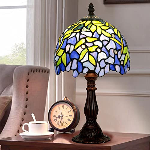 BOTOWI Tiffany Lampe, Buntglaslampe, Mini kleines Schlafzimmer Nachttisch Akzent Lesen Klavier Lampe Nachtlampe, Blaue Lampe, Lila Lampe, Glyzinienlampe,Lila