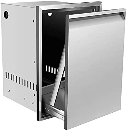 AHLOKI Pull-Out Trash Drawer Built-in Pull-Out Tray Stainless Steel Trash Drawer Storage Trash Bin(10 Gallons)(Not Included) for Outdoor Kitchen BBQ Island,17W X 23H X 16D Inch