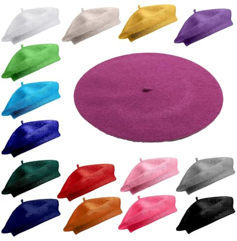Van Der Linn Plain Beret Unisex Wool Warm French Hat (UK, Alpha, One Size, Colour 20 Magenta)