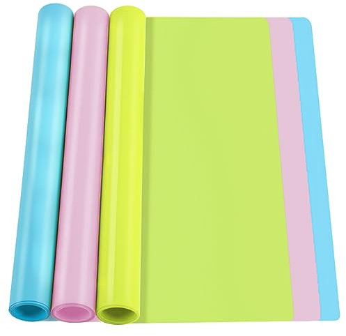 3 Stück Bastelunterlage,Silikon Matte 40x30cm,Antihafte Knetunterlage Schule,Rutschfeste Malunterlage für Kinder,Bastelmatte,Silikon Unterlage für Basteln Resin Handwerk Knetunterlage(Blau,Rosa,Grün)