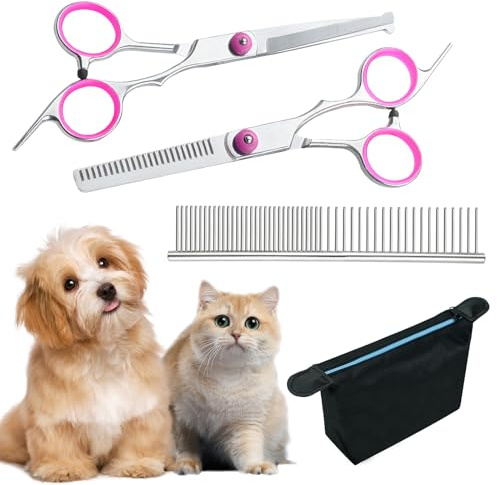 4-Piece Dog Grooming Scissors Set - Curved & Straight, Safety Round Tip, Stainless Steel, Professional Pet Scissors with Storage Bag
