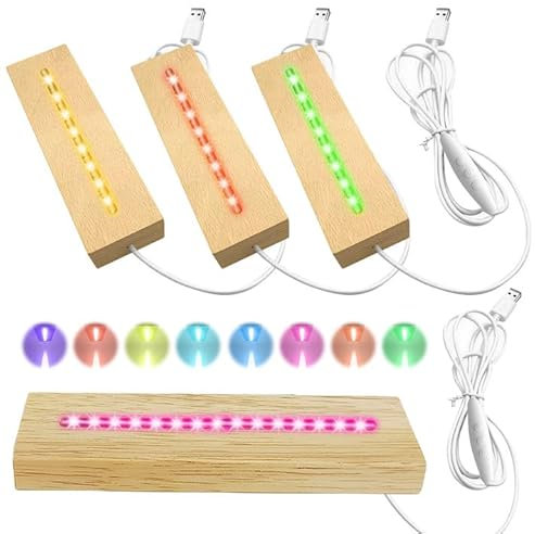 Vegena 4 Stück LED Leuchten Display Basis, 7 Farben USB Holzlicht Sockel Für DIY-Acrylplatten, Plexiglas, Milchglas, Glasplatte, Kristallkunst, Ornament