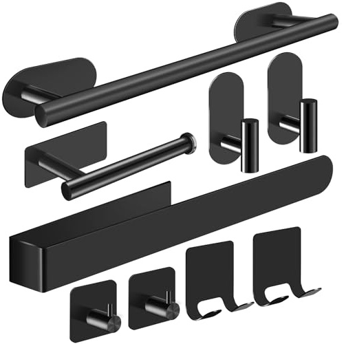 Handtuchhalter Ohne Bohren, 9 Stück Handtuchhalter Bad, Handtuchhalter Schwarz, Handtuchhalter Wand Badezimmer Zubehör Set, Handtuchhalter Küche Handtuchstange Ohne Bohren