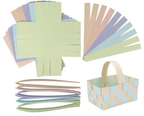 Ideen mit Herz Cesti intrecciati | Carta | per artigianato e intrecci | Nido di Pasqua | Decorazione | Cesto regalo | Imballaggio | 12 cm x 8 cm x 6,5 cm | Confezione da 10 (toni pastello)