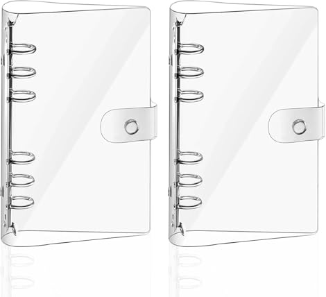 2 Transparente Wasserdichte Ringbücher A6, Nachfüllbar mit Druckknopf für Büro & Schule