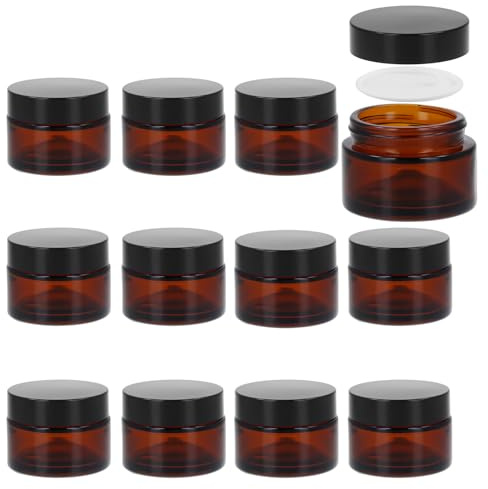 QWORK® 12-pack 30 ml bärnstensfärgade glasburkar med svarta lock, UV-skyddande multifunktionsbehållare, för hemlagade krämer, lotioner