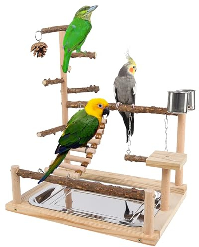 Zona de juegos para pájaros, Parque infantil Loro con vaso de alimentación Columpio Escala Bandeja, Juguetes para pájaros pequeños a medianos