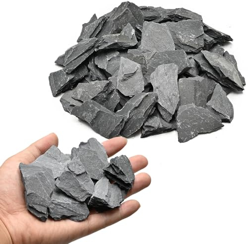 KINGRUI Natural Rocks Slate Stone 1-2.5 Inches Decorative Rocks for Miniature Landscaping,Fairy Gardens,Bonsai,DIY Crafts, Aquariums & Reptile Terrariums-2lb