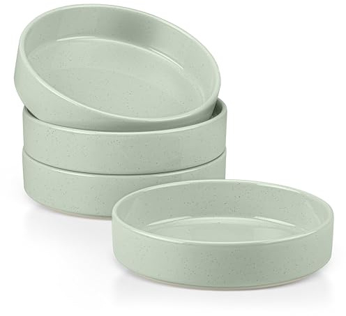 Herogo Pasta Bowls Set of 4, 35oz Shallow Stoneware Salad Bowls, Large Serving Pasta Plates for Kitchen, Microwave & Dishwasher Safe, Speckled Light Green