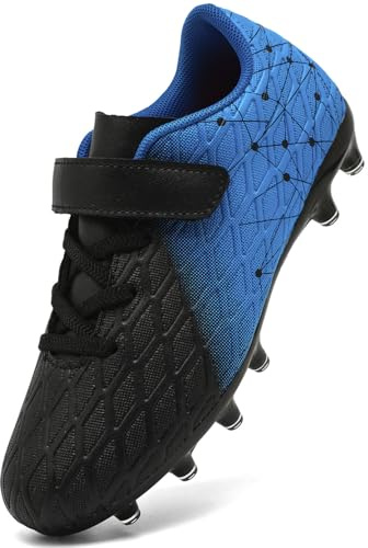 DimaiGlobal Scarpe da Calcio Bambini Ragazzi con Tacchetti Bassi Professionali Scarpe da Calcetto Futsal e Allenamento per Interno/Esterno - Antiscivolo Junior 34EU Nero/Blu