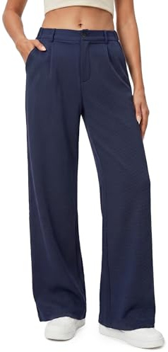 Enmain Wide Leg Trousers for Women 4-Way Stretch Non Iron High Elasticated Waist Ladies Work Summer Palazzo Trousers with Zipper & Pockets Business Smart Casual Long Yoga Pants