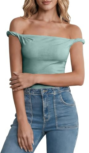 Caxndycing Canottiera da donna, sexy, senza maniche, con spalle scoperte, Y2K, slim fit, basic, crop top, tinta unita, taglia unica, slim aderente, per l'estate Y2K Camisole, Blu, L
