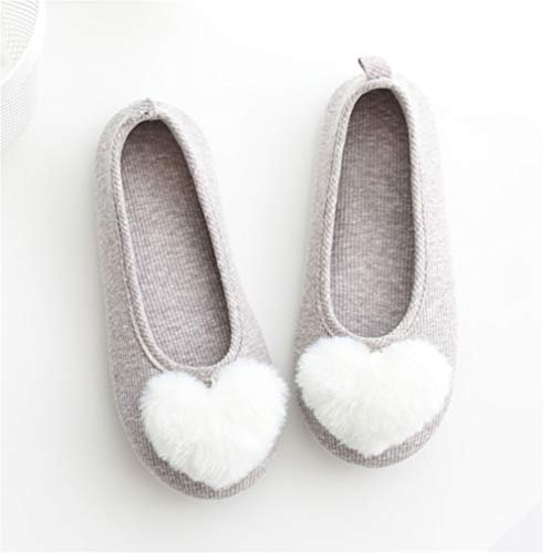 HIJIN Ladies' Memory Foam Accogliente Casa Scarpe, Womens Slip-On Slip, Confortevole Ballerine Invernale dell'Arco del Cuore Pantofole Non Coperta da Esterno,E,37/38