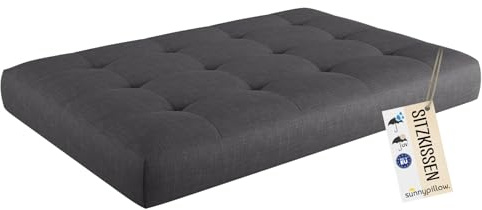 sunnypillow Palettenkissen Outdoor, UV-lichtecht, wasserdicht - Sitzkissen 120x60x15 cm - Palettenauflage für Palettensofa für Haus und Garten - Palettenpolster für Palettenmöbel - Kissen Anthrazit