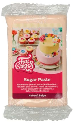 FunCakes Pasta di Zucchero Natural Beige: facile da usare, liscia, flessibile, morbida e pieghevole, perfetta per decorare torte, halal, kosher e senza glutine. 250 gr