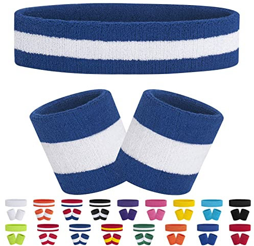 FACATH Gestreiftes Schweißband-Set Sport-Stirnband-Armband-Set Frottee-Armband Sportübungs-Basketball-Armband-Stirnbänder