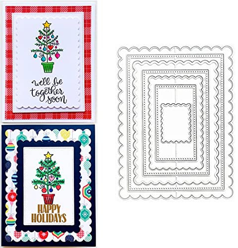 hinana 7pcs/Set Rectangle Frame Metal Die Cuts, Scallops Stitched Nesting Tag Background Cutting Dies for DIY Scrapbooking Album Decorative Embossing Paper Card Making